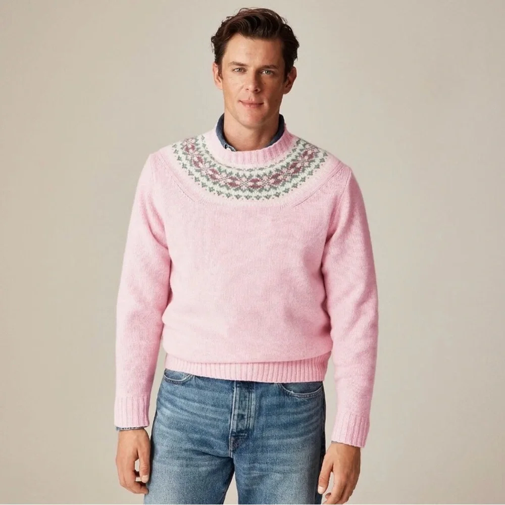 J.Crew Fair Isle–Yoked in Wool In Peony Fair Isle 100% Wool Sweater. Size M